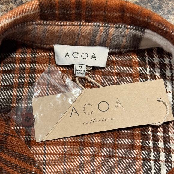 NWT ACOA Shacket Wool Flannel Oversize Y2K Boyfriend Western Button Plaid Small - Picture 3 of 6
